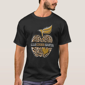 Leopard Apple Hello Kindergarten Teacher Back To S T-Shirt