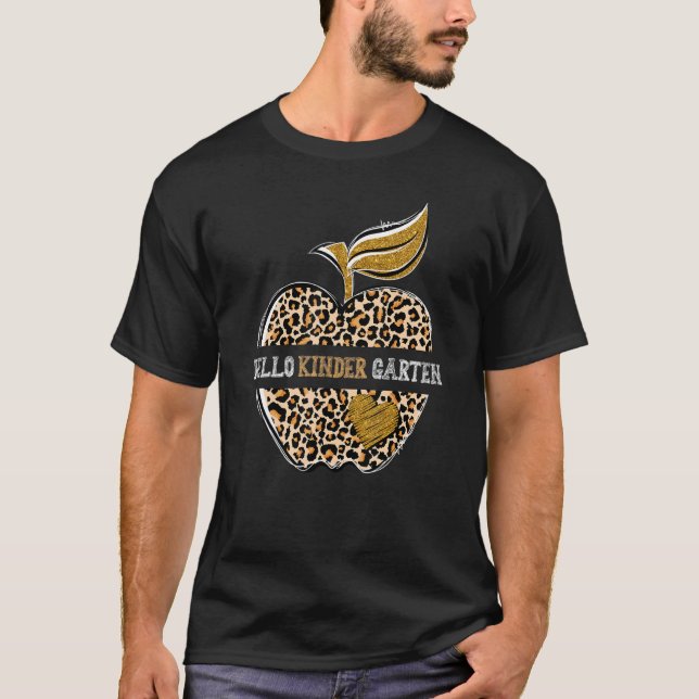 Leopard Apple Hello Kindergarten Teacher Back To S T-Shirt (Front)