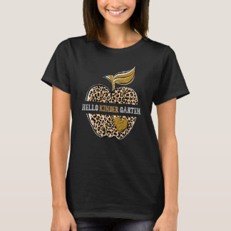 Leopard Apple Hello Kindergarten Teacher Back To S T-Shirt