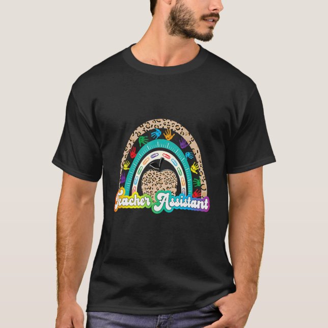 Leopard Apple Rainbow Teacher Assistant Life Back  T-Shirt (Front)