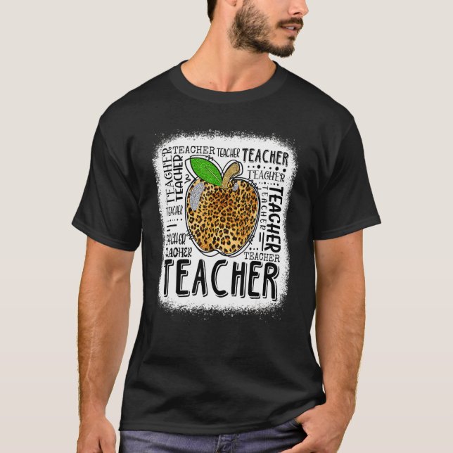 Leopard Apple Teacher Typography Back To School Te T-Shirt (Front)