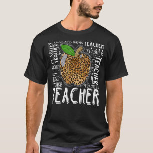 Leopard Apple Teacher Typography Happy First Day O T-Shirt