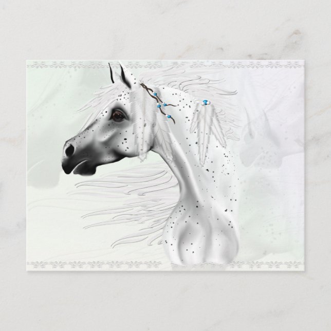 Leopard Appy and White Feathers Postcard (Front)
