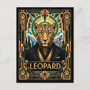 Leopard, Art Deco Wildlife Postcard