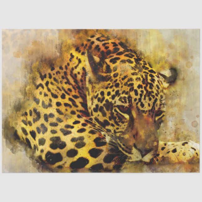 Leopard Artistic Watercolor Decoupage Tissue Paper (Front)