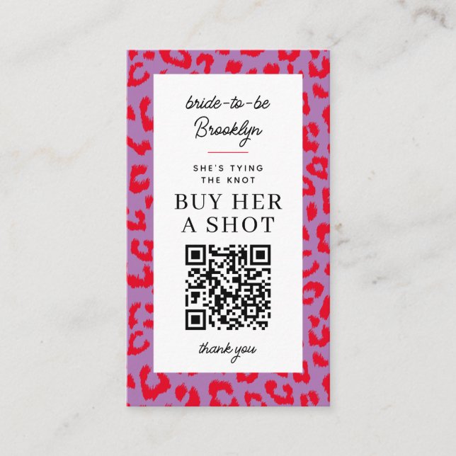 Leopard Bachelorette Party Buy a Shot QR Payment Business Card (Front)