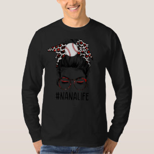 Leopard Ball Nana Life Messy Bun Game Day Mothers T-Shirt