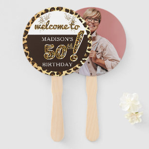 Leopard Balloon 50th Birthday Photo Personalized Hand Fan