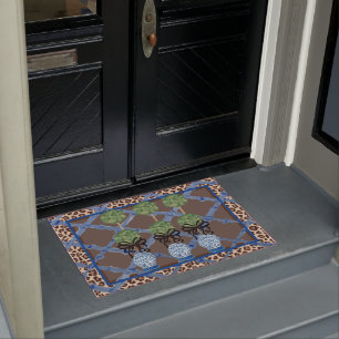 Leopard Bamboo Chinoiserie Ginger Jar Doormat Rug 