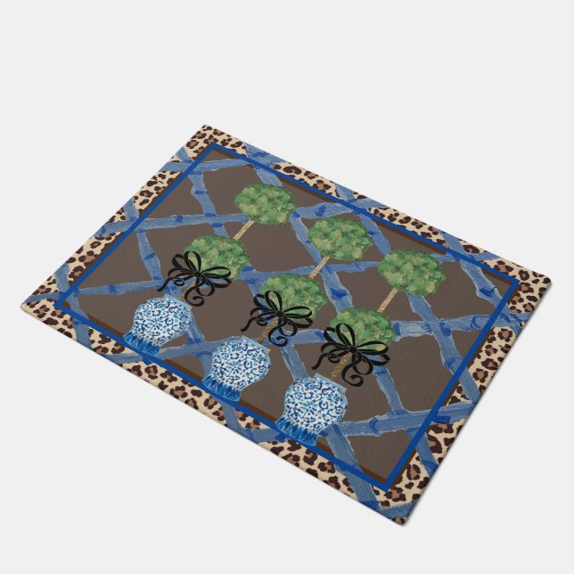 Leopard Bamboo Chinoiserie Ginger Jar Porte tapis (Incliné)