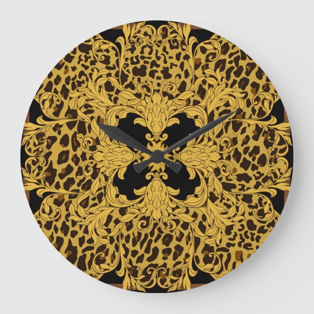 Leopard Baroque, Ornate Animal Print Large Clock (Front)