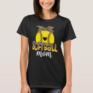 Leopard Baseball Softball Mom Heart Headband Mothe T-Shirt