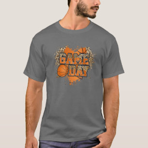 Leopard Basketball Game Day Vibes Heart Love Baske T-Shirt