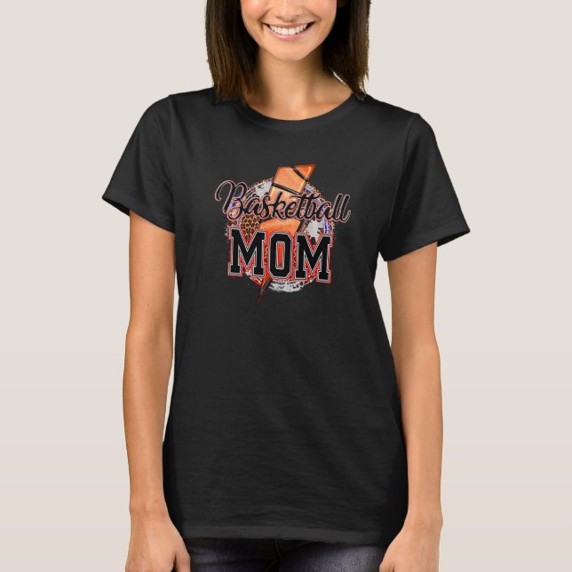 Leopard Basketball Mom Lightning Bolt Western Bask T-Shirt (Front)