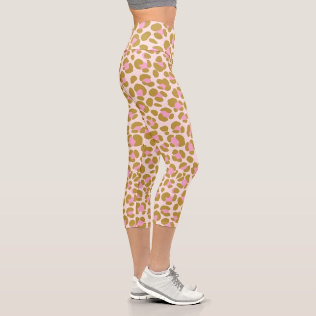 Leopard Beige Sage Pink Capri Leggings (Right)