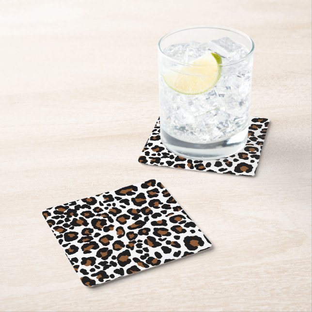 Leopard Big Cat Fur Pattern Print  Square Paper Coaster (Insitu)