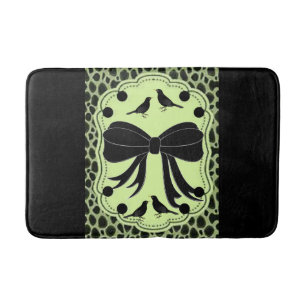 leopard bird green black bathmat