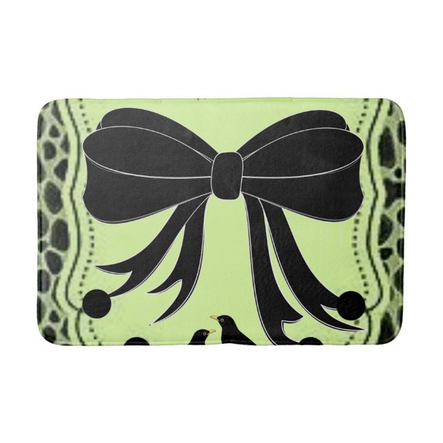 leopard bird green black bathmat (Front)
