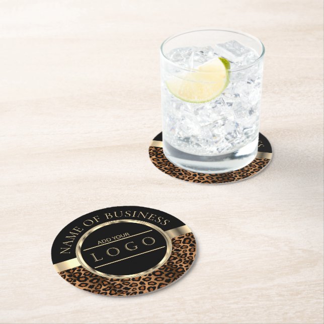 Leopard | Black and Brown | Logo Round Paper Coaster (Insitu)