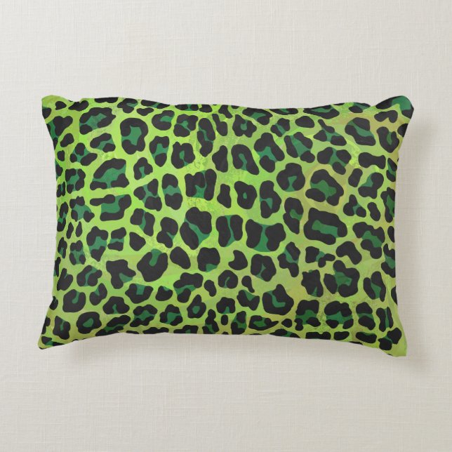 Leopard Black and Green Print Accent Pillow (Back)