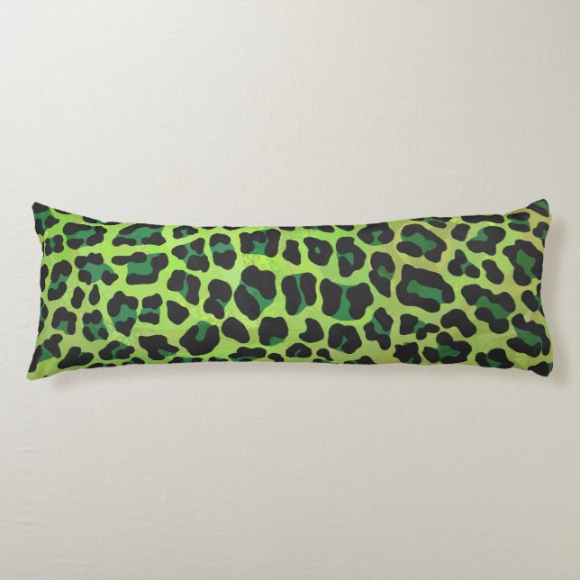 Leopard Black and Green Print Body Pillow (Front)