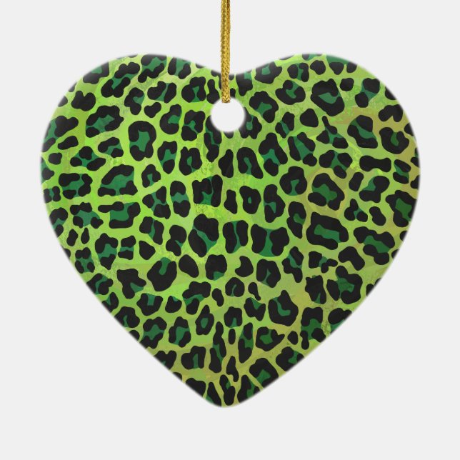 Leopard Black and Green Print Ceramic Ornament (Back)