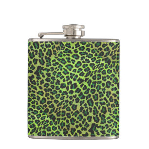 Leopard Black and Green Print Hip Flask