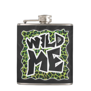 Leopard Black and Green Print Hip Flask