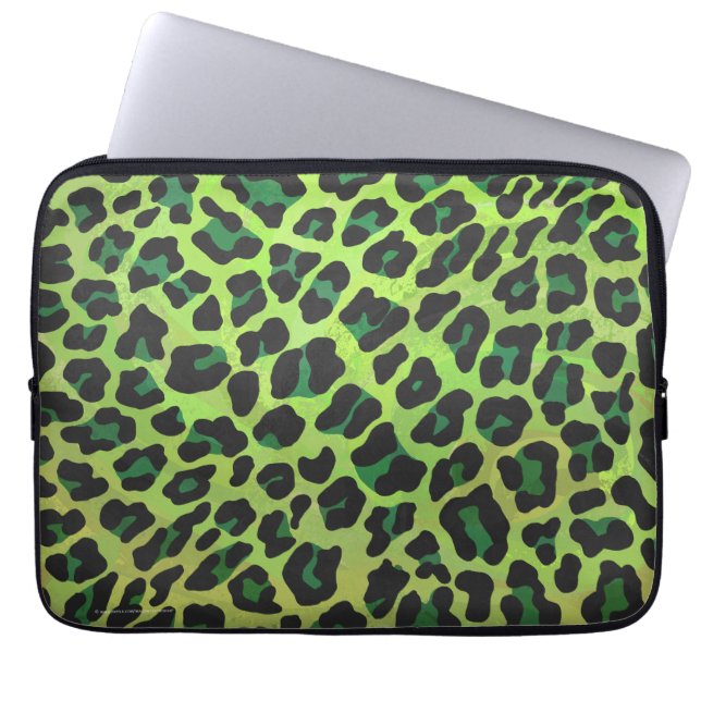 Leopard Black and Green Print Laptop Sleeve (Front)