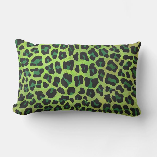 Leopard Black and Green Print Lumbar Pillow (Front)