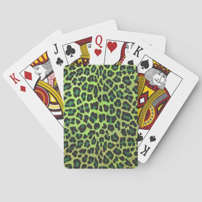 Leopard Black and Green Print Playing Cards (Back)