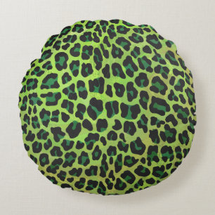 Leopard Black and Green Print Round Pillow