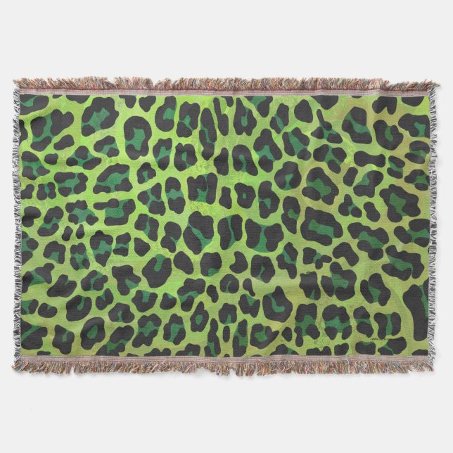 Leopard Black and Green Print Throw Blanket (Front)