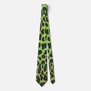 Leopard Black and Green Print Tie