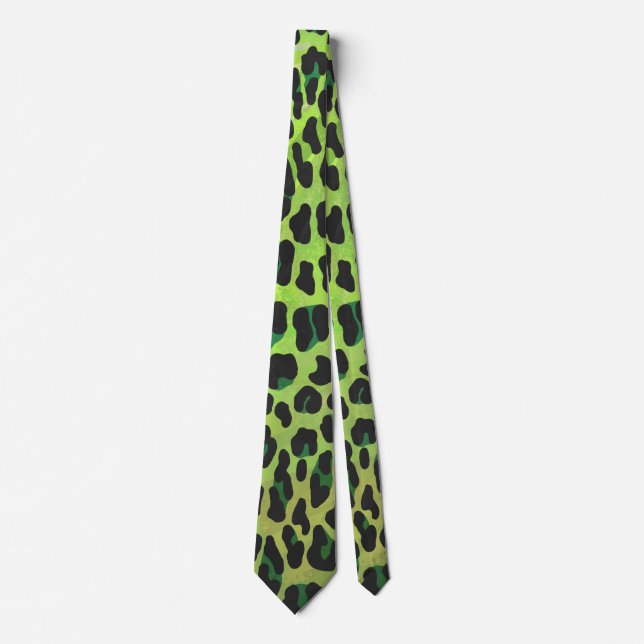 Leopard Black and Green Print Tie (Front)