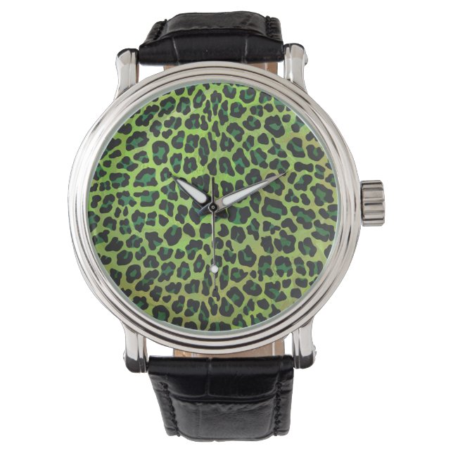 Leopard Black and Green Print Watch (Front)
