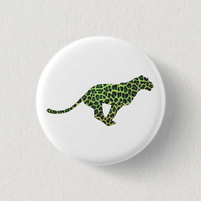 Leopard Black and Green Silhouette 1 Inch Round Button (Front)
