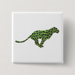 Leopard Black and Green Silhouette 2 Inch Square Button