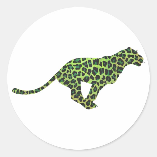 Leopard Black and Green Silhouette Classic Round Sticker (Front)