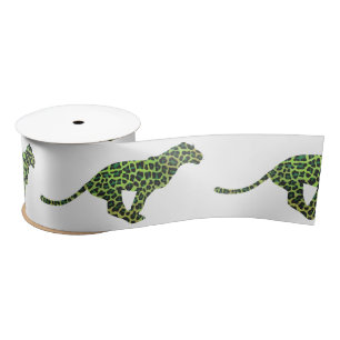 Leopard Black and Green Silhouette Satin Ribbon