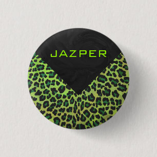 Leopard Black and Green with Monogram 1 Inch Round Button