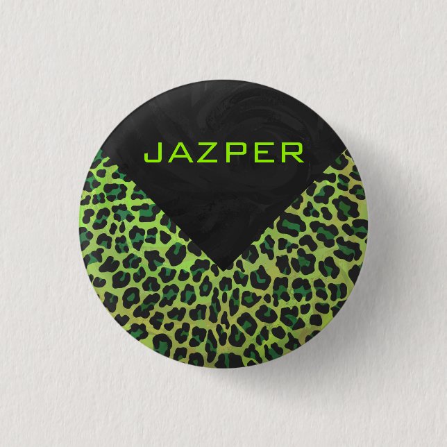 Leopard Black and Green with Monogram 1 Inch Round Button (Front)