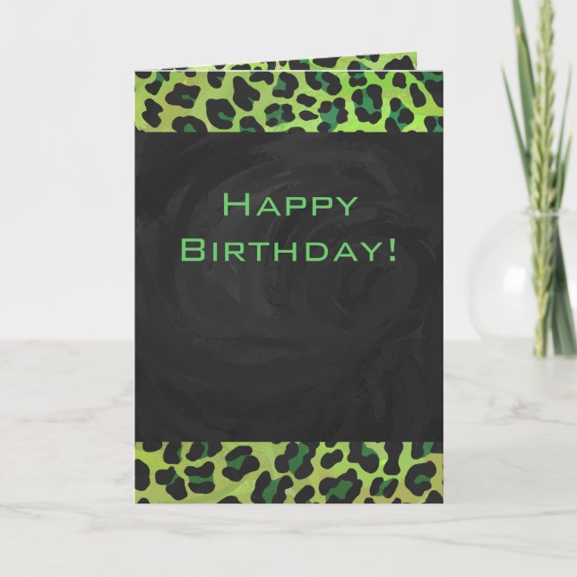 Leopard Black and Green with Monogram Card (Front)