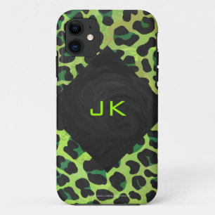 Leopard Black and Green with Monogram iPhone 11 Case