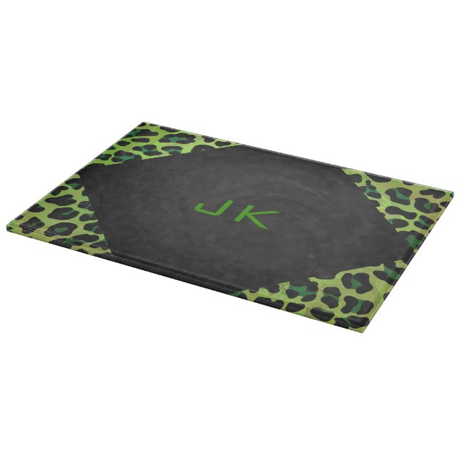 Leopard Black and Green with Monogram Cutting Board (Corner)