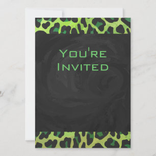 Leopard Black and Green with Monogram Invitation