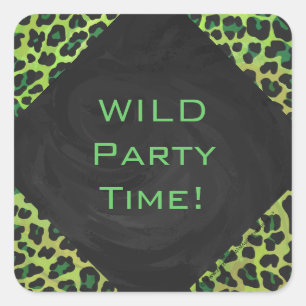 Leopard Black and Green with Monogram Square Sticker