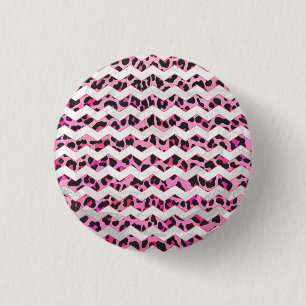 Leopard Black and Hot Pink Chevron Print 1 Inch Round Button