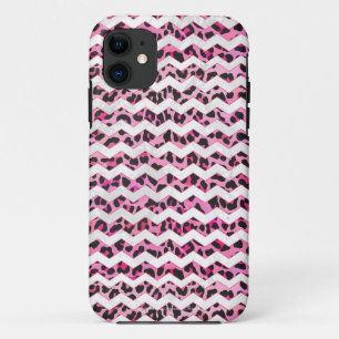 Leopard Black and Hot Pink Chevron Print iPhone 11 Case