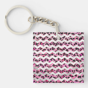 Leopard Black and Hot Pink Chevron Print Keychain